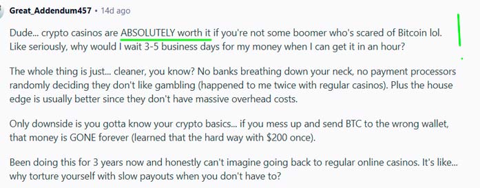 crypto casino experience Great_Addendum457